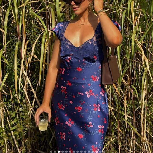 Free People Butterfly Babe Midi Dress NWT Navy Combo Size XL - Picture 2 of 15